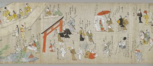The Tenjin Shrine Scrolls (en i ett par) (detalj), Tosa School, 1600-talet (bläck, färg & gofun på papper) (se även 5846317) av Japanese School