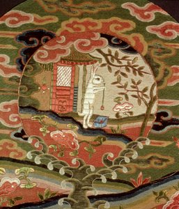 Skildpadden og haren, Edo-perioden (1600-1868) (silkebroderi) (detaljer) av Japanese School