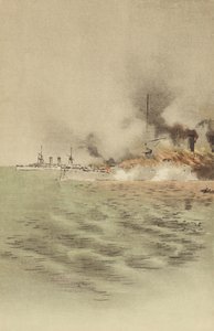 Varyag startade av hennes egen besättning för att förhindra fångst på Chemulpo (Chromolitho) av Japanese School