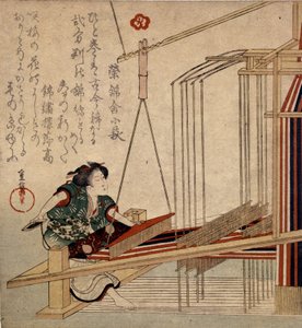 Vävning i Japan på 1700-talet. av Japanese School