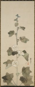 Vita stockrosor, Edo-period, 1615-1868 (bläck, nyans och guld på papper) av Japanese School