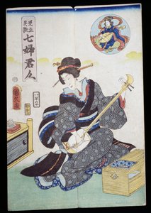 Kvinna som spelar shamisen av Japanese School