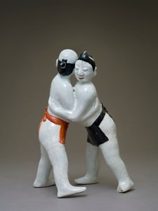 Brottare, japanska, troligen 1600-talet (lergods med polykrom underglasyr) av Japanese School