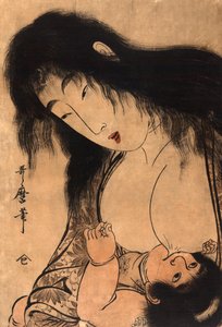Yamauba ammar Kintaro, ca 1804 (träsnitt) av Japanese School