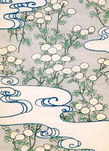 färgträtryck av Blooming Vines och Wave Pattern av Japanese School