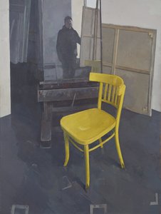Studiointeriör med gul stol, 2023 (olja på duk)