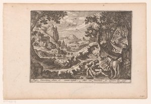 Landskap med berättelsen om den barmhärtige samariten: samariten hjälper offret på sin häst Story of the Good Samaritan (serietitel) av Jaspar de Isaac (attributed to)