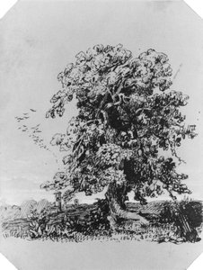 Landskap med träd och en by i fjärran (ur Cropsey-albumet) av Jasper Francis Cropsey
