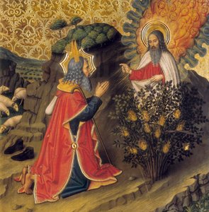 Moses och den brinnande busken (tempera på trä)