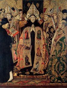 Saint Augustin altartavla - Invigningen av Saint Augustine - Peinture de Huguet, Jaume (1412-1492) - 1462-1465 - Tempera på panel - 250x193 - Museu Nacional d