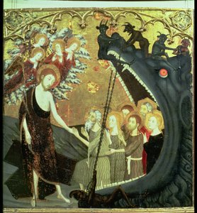 Panel av nedstigningen till Limbo, från altartavlan i klostret Santo Sepulchro, Zaragoza (tempera på panel)