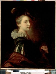 ""ung skådespelerska i teaterdräkt"" (Ung kvinna i teaterklänning) Målning av Alexis Grimou (1678-1733) omkring 1730 Mått 74x59 cm Sankt Petersburgs Eremitagemuseum