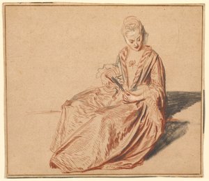 Sittande kvinna med en solfjäder av Jean-Antoine Watteau