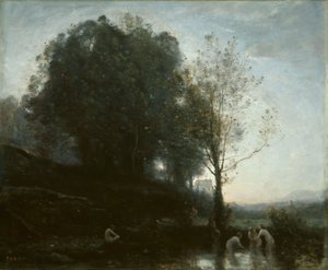 Badande nymfer och barn