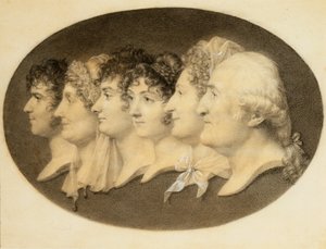 Profilporträtt av Augustin och hans familj