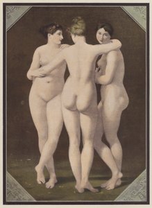 The Three Graces (färg litho) av Jean Baptiste (after) Regnault
