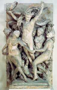 Les Bacchantes dansar runt och spelar musik. Ristade relief av Jean-Baptiste (Jean Baptiste) Carpeaux (1827-1875) 1865-1869 Sön. 4,2x2,9 m Paris, musee d