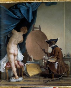 Apmålaren. Olja på duk, 0,89 x 0,62 m. - Målarapan. Målning av Jean Baptiste Deshays (1729 - 1765)