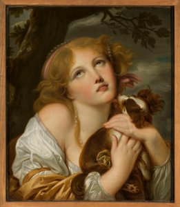 Flicka med en hund i famnen av Jean-Baptiste Greuze