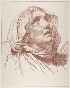 Huvud av en gammal kvinna som blickar uppåt av Jean-Baptiste Greuze