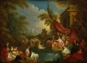 The Bathers (olja på koppargravörsplatta) av Jean Baptiste Joseph Pater