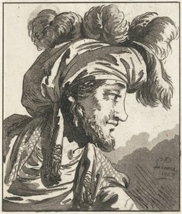 Huvud av en man med turban utan mustasch