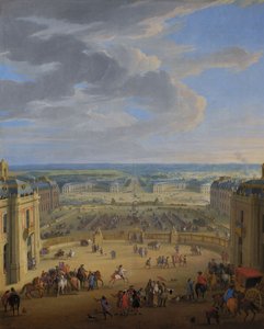 Perspektivische Ansicht des Schlosses von Versailles auf den Place d