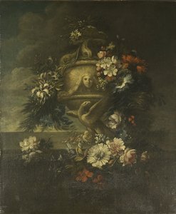 Blommor i en skulpterad vas (olja på duk) av Jean Baptiste Monnoyer