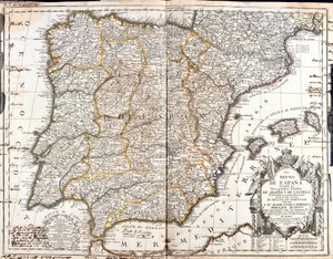 Karta över kungariket Spanien (gravyr av Jean Baptiste Nolin