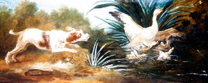 Ett landskap med en hund som jagar ankor (olja på duk) av Jean Baptiste Oudry