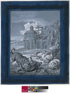 Wolves Attacking Sheep (Rein de Trop II) 1732 (penna och bläck med tvätt och gouache på papper) av Jean Baptiste Oudry