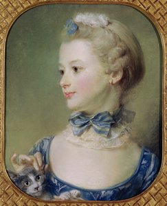 Ung flicka med en katt (pastell på pergament)