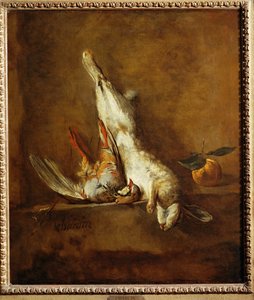 Död hare med röd rapphöna (målning på duk) av Jean-Baptiste Simeon Chardin