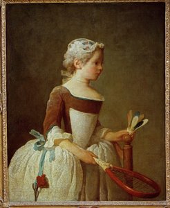 Flicka med fjäderboll (målning på duk) av Jean-Baptiste Simeon Chardin