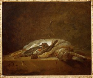 en hare, två döda trastar (målning på duk) av Jean-Baptiste Simeon Chardin