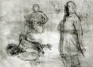 Les Lavandieres (svart krita, krita, penna och bläck på papper) av Jean Francois Millet