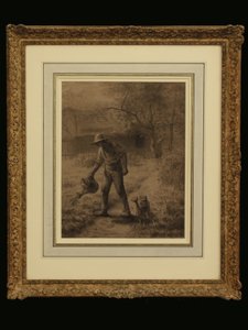Bonde i sin trädgård, ca 1860 (krita på papper) av Jean Francois Millet