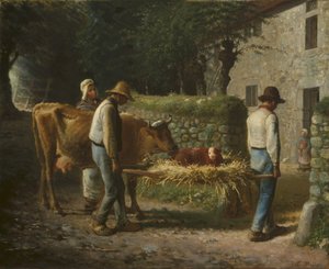 Bönder som hämtar hem en kalv född på fälten, 1864 av Jean Francois Millet