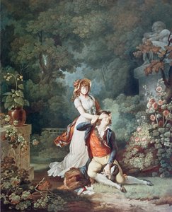 The Lover Surprised, graverad av Charles Melchior Descourtis (1753-1820) (färgstick) av Jean Frederic (after) Schall