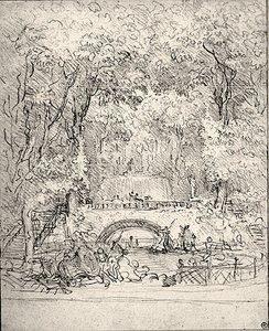 Kaskad i en trädgård (krita på papper) av Jean Honore Fragonard