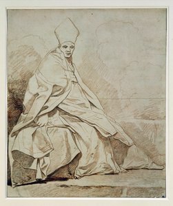 Studie av en draperad figur iklädd en kyrklig dräkt ...