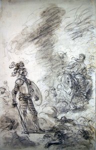 Lidia avancerar för att träffa Alceste (penna & bläck, krita och tvätt på papper) av Jean Honore Fragonard