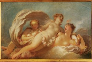 De tre gracerna (målning på duk) av Jean-Honore Fragonard
