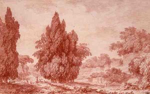 Utsikt över en park (röd krita på papper) av Jean Honore Fragonard