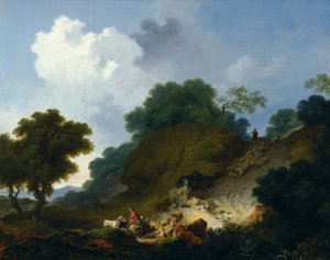 Fårflock på väg nerför kullen av Jean-Honore Fragonard