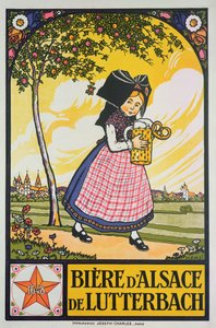 Affisch med reklam för öl från Lutterbach, Alsace (färg litho)