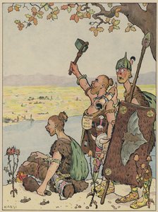 Tyskarna tittar mot Alsace från den bortre stranden av Rhen (färg litho)