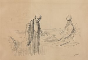 a) Vid konferensen (framsidan); b) Liggande figur (baksidan)