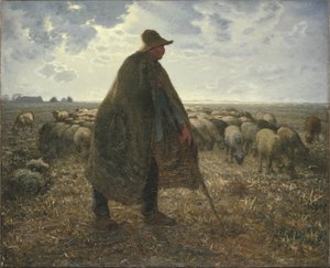Shepherd Tending His Flock av Jean Francois Millet