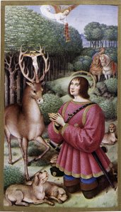 Saint Hubert - Miniatyr av Jean Bourdichon, faksimil av "" Hours of Anne de Bretagne""